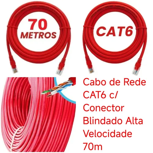 Cabo de Rede CAT6 Blindado Alta Velocidade 70m