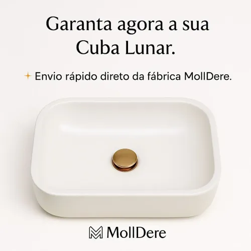 Cuba de Apoio Para banheiro Lunar Branca De Concreto Alto Padrão 37x27cm