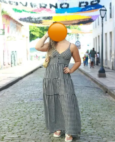 Vestido longo xadrez preto e branco