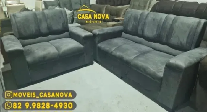 Sofá 3 e 2 lugares em Suede - Novo