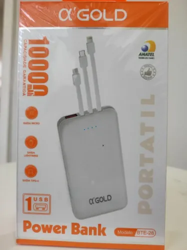 Power Bank 10000mAh com Cabos Integrados