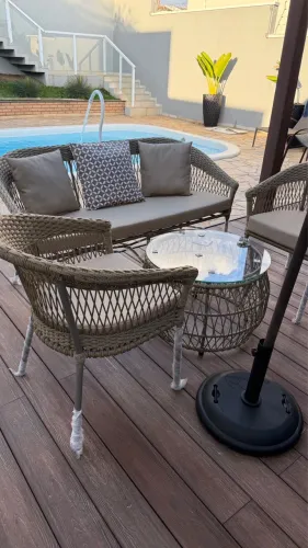 Sofa área externa alumínio corda nautica tecido Aquablock 