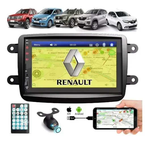 Central Multimídia 2 Din Renault Duster Sandero Logan Kwid