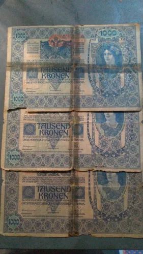  3 Notas antigas ÁUSTRIA - 1000 Coroas TAUSEND KRONEN - 1902.