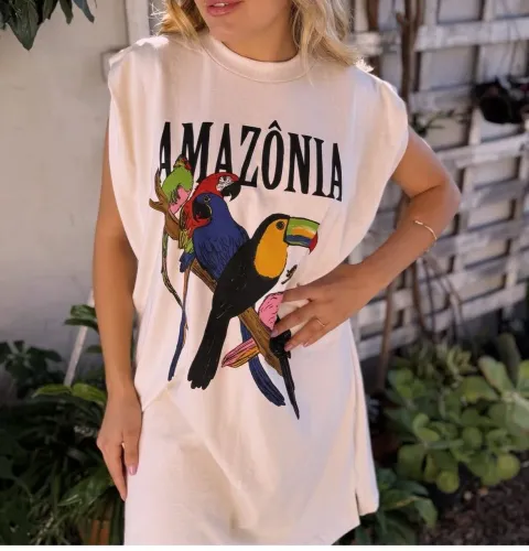 Vestido Amazônia com estampa de tucanos Farm