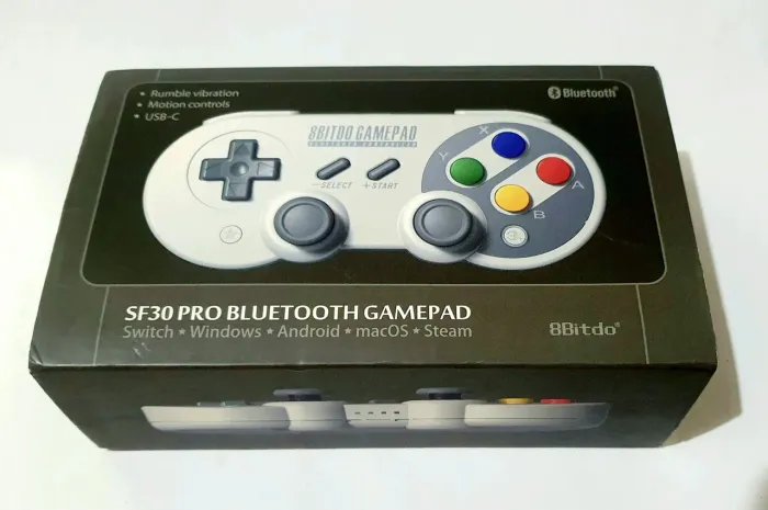 CONTROLE 8BITDO SF30 PRO BLUETOOTH SEM FIO SNES FAMICOM SWITCH WINDOWS NA CAIXA IMPECÁVEL