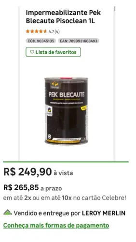 Impermeabilizante Pek Blecaute Pisoclean 1L