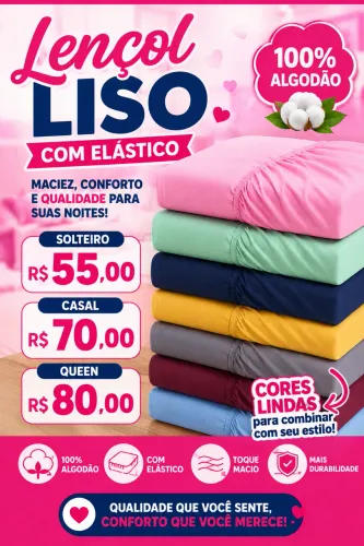 Lençol Liso 100% Algodão com Elástico