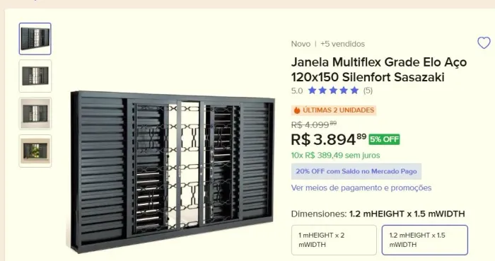 Janela Multiflex grade aço- 1,20m x 1,50m - SILENFORT SASAZAKI * ORIGINAL/USADA