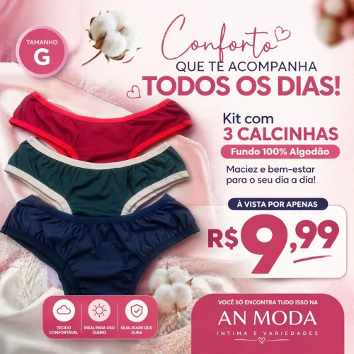 Kit 3 calcinha por 14,99