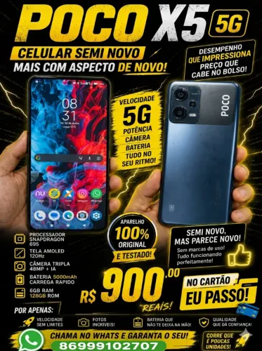 Celular semi novo com aspecto de Novo...POCO X5 5G