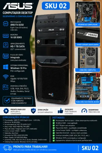 PC AMD FX-8350 16GB HD 1TB | Gaveta Hot-Swap | Corsair VS600 (SKU02)