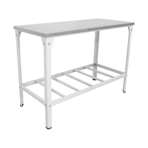 MESA INOX/EPOXI 1,00X0,70 INNAL C/PRATELEIRA 0,5MM <br>R$810 á vista <br>R$890 cartão