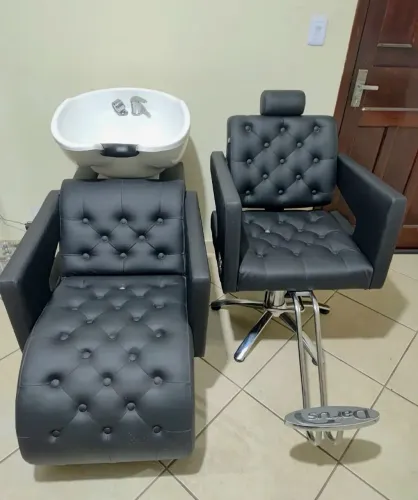 Kit Poltrona Cadeira E Lavatório Cuba De Fibra Móveis Salão