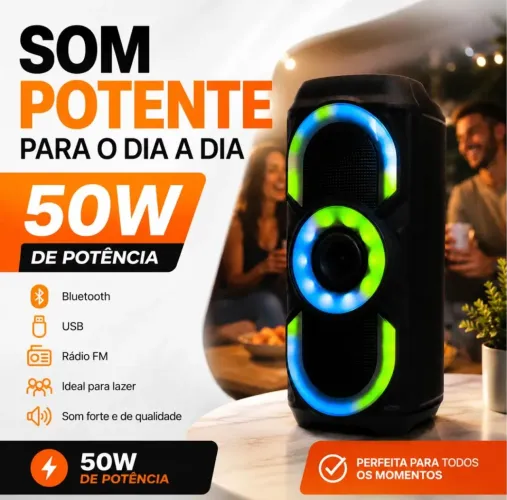 Caixa De Som Bluetooth Potente 50w Rgb Tws Usb Fm Portátil