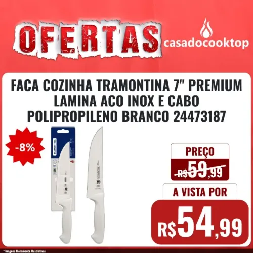 FACA COZINHA TRAMONTINA 7" PREMIUM LAMINA ACO INOX E CABO POLIPROPILENO BRANCO 24473187