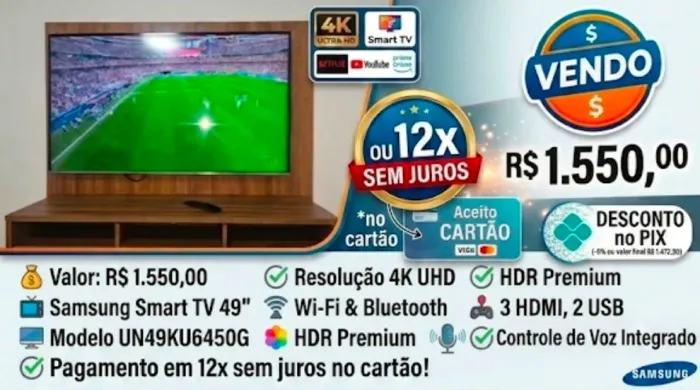 TV sansung 49 4k controle com comando de voz 