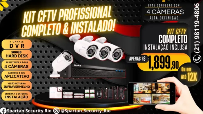 Kit CFTV 4 Câmeras de vigilância + Instalação