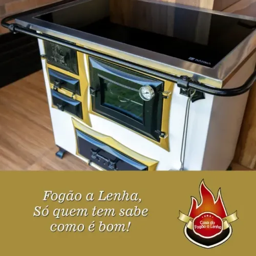 Fogão a lenha em vitroceramico Novo preto com dourado 