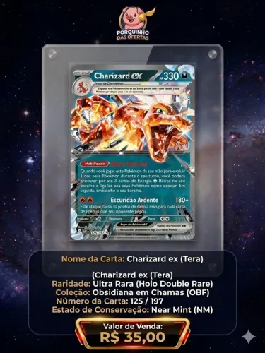 Carta Pokemon Charizard ex Tera 125/197 Obsidiana em Chamas