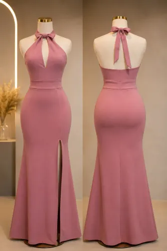 Vestido Longo Rosa Palo Formatura Festa Halter Tamanho M