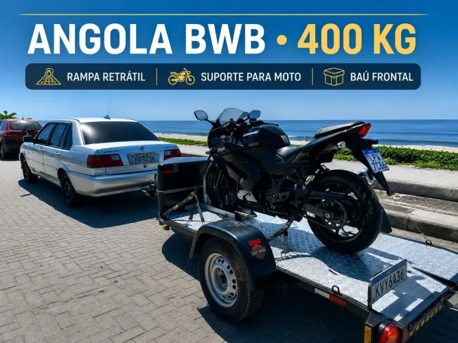 Reboque Angola BWB 400 kg - Rampa para Moto + Baú - Excelente Estado