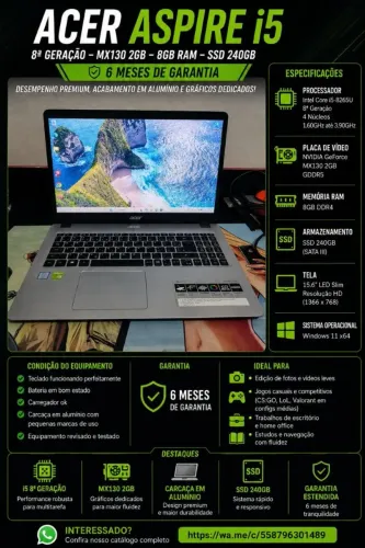 Notebook Acer com placa de vídeo dedicada - 6 meses de garantia