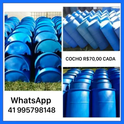 Cocho plástico 100 litros, barril lavado, tambor cortado pronto para o uso