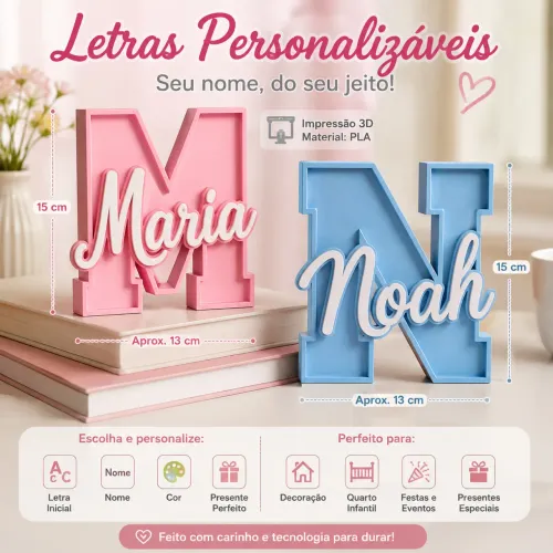 Letra 3D Personalizada com Nome | Decoração Quarto Infantil & Festas