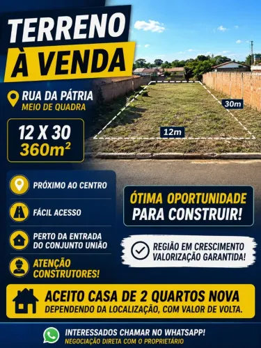 Terreno 12x30 (360m²) Próximo ao Centro | Aceito Casa na Negociação
