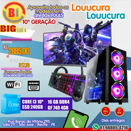 Computador Core i3 10 Geracao / 16GB DDR4 / GT 740 4GB / SSD 240 / Monitor 22 - Em Ate 10x