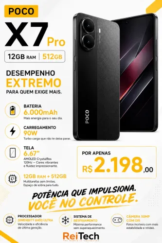 POCO X7 Pro 5G 12GB/512GB Black Lacrado - Potência Extrema