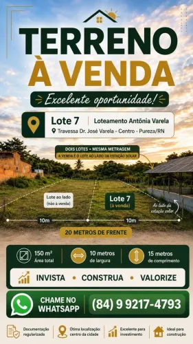 Terreno em Pureza RN 10.000 Reais no centro da cidade 