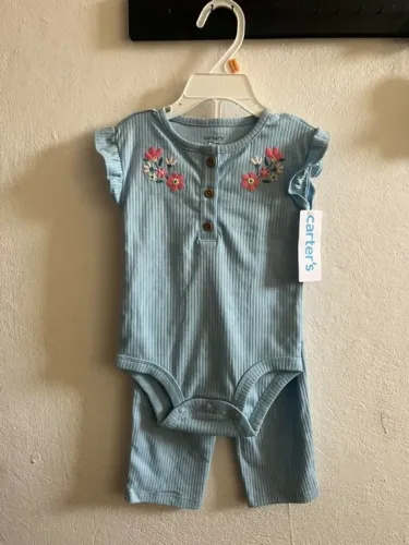 conjunto Carters manga curta menina 12m azul bordado 