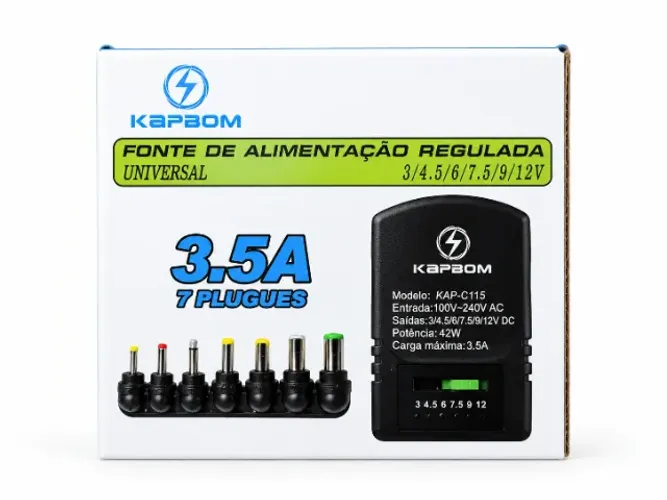 Fonte Universal Regulável com Vários Plugues - Para Eletrônicos