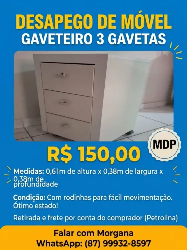 Gaveteiro Volante 3 Gavetas com Rodízios em MDP - Petrolina