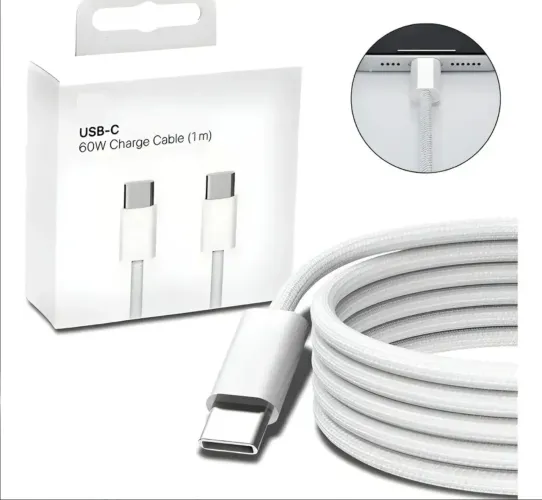 Cabo USB-C Duplo Premium Carregamento Rápido 60W PD Trançado Compatível com iOS e Android