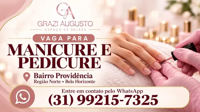 Vaga para manicure e pedicure. Comissão de 80%