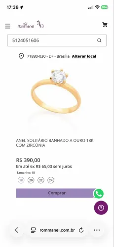 Anel banhado a 18k - Romanel