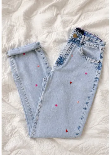 Calça mom jeans bordada TAM 36
