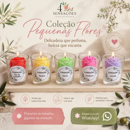 Velas pequenas flores 4 sensações