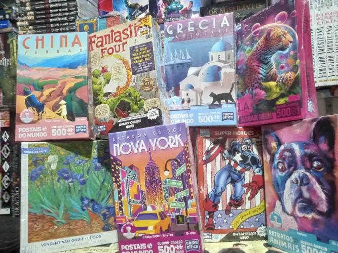 Quebra cabeça 500 peças van Gogh, postais, Brasil, capitão América monalisa, Harry Potter 