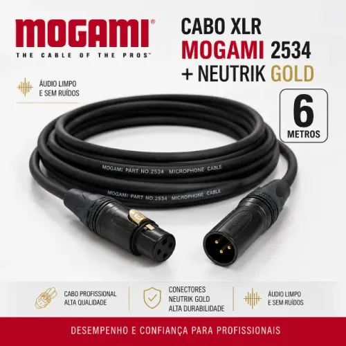 Cabo XLR Mogami 2534 + Neutrik Gold - 6 Metros