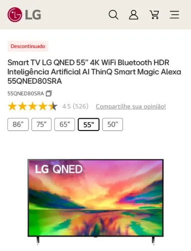 LG Smart TV 55 polegadas - IA 4K WiFi Buethooth HDR