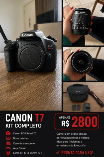 Canon T7 + duas baterias + lente 18-55 + case 