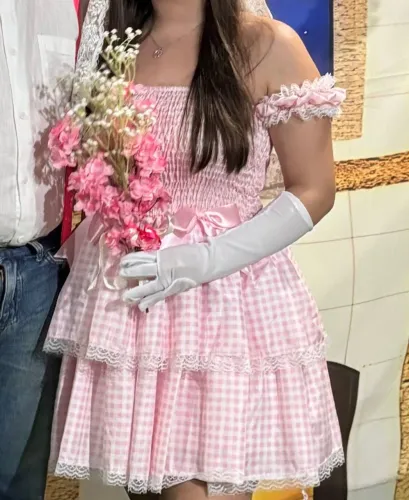 vestido festa junina quadrilha rosa claro tamanho p/m