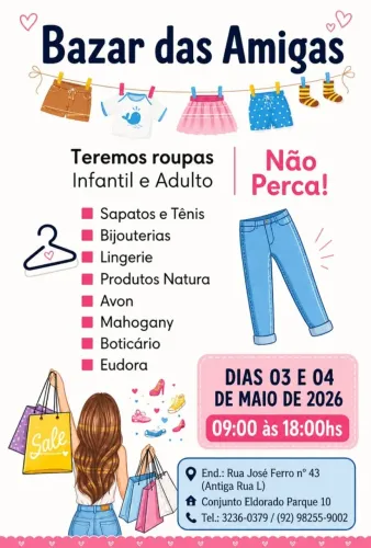 Bazar roupas, sapatos, bolsas, produtos beleza, infantil, pet