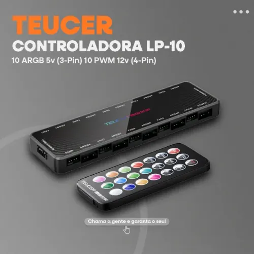 Controladora TEUCER LP-10P A-RGB 5V 3Pin | PWM 12V 4Pin | Preta -Entrega Grátis-