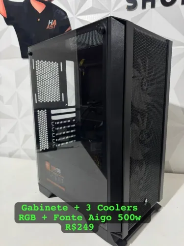 Gabinete Gamer + 3 Coolers RGB + Fonte Aigo 500W