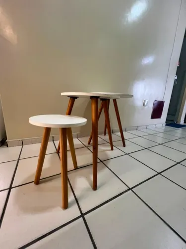 Jogo de Mesas Trio Mesa Redonda Pé Palito Retro